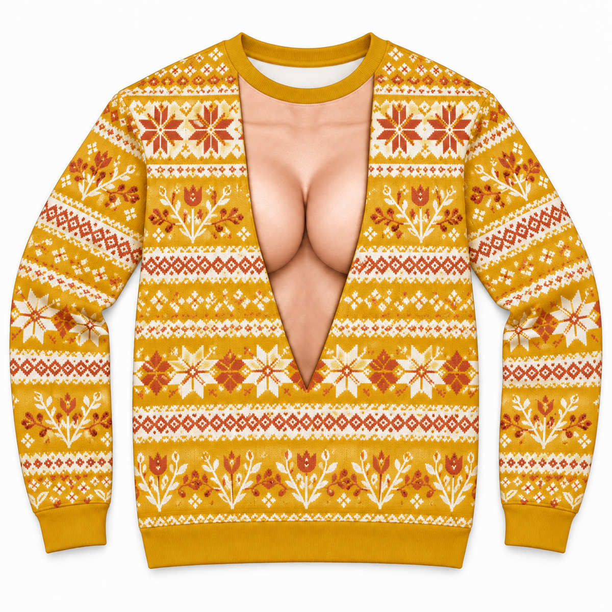 Ugly Christmas Sweater With Cleavage Cutout Funny Fair Isle Pullover