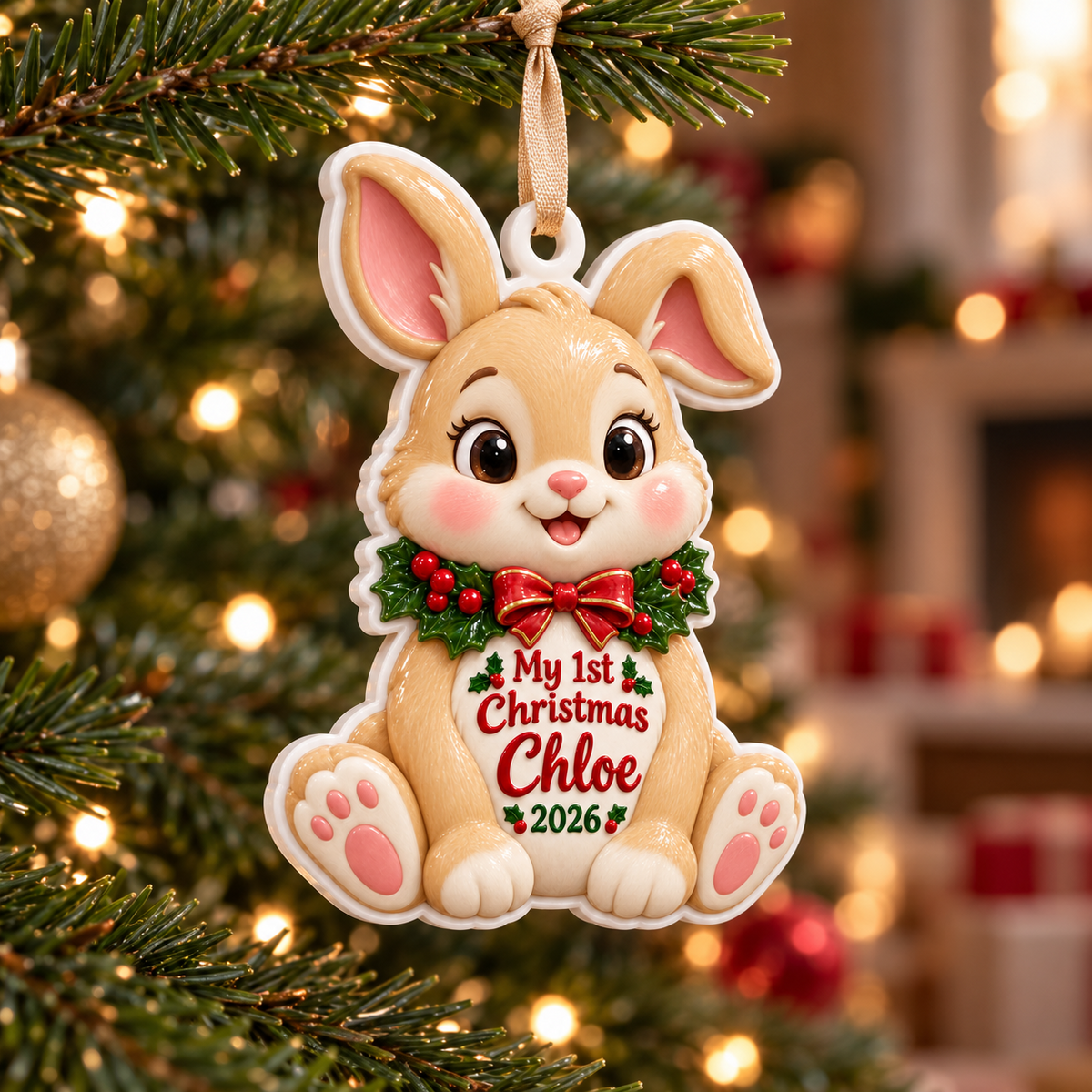 Baby Bunny First Christmas Acrylic Holiday Keepsake - 3D Relief Ornament