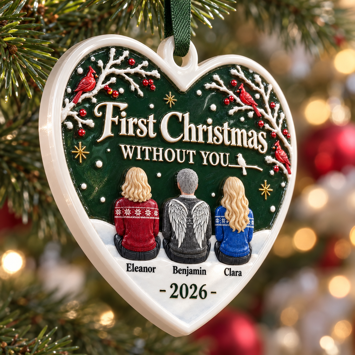 Heart Memorial First Christmas Without You Cardinal Holiday Keepsake - 3D Relief Ornament