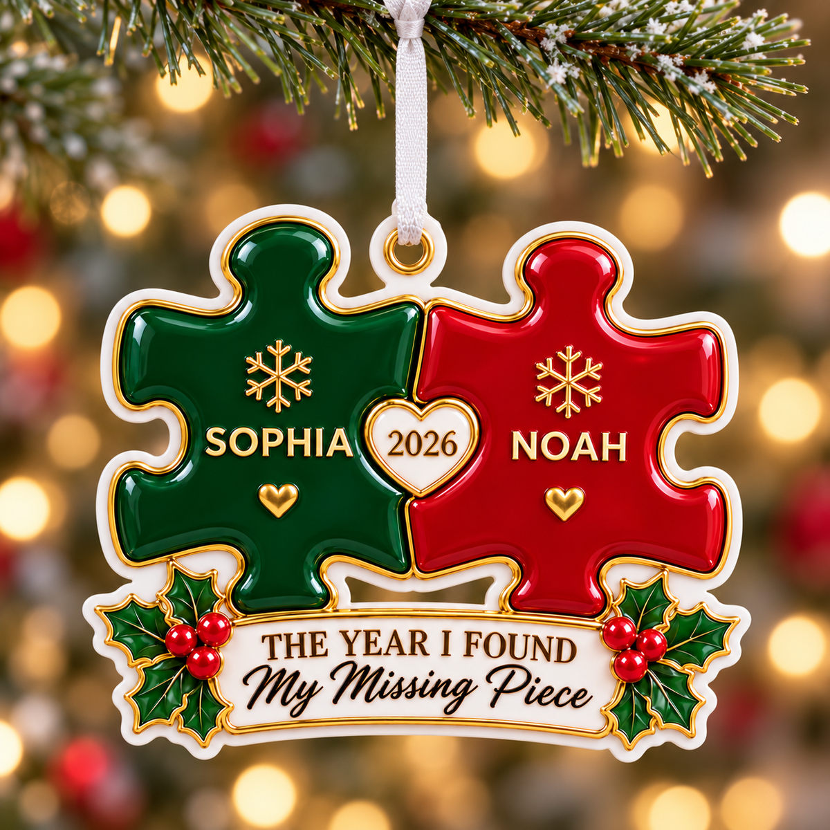 Interlocking Puzzle Christmas Keepsake, The Year I Found My Missing Piece - 3D Relief Ornament
