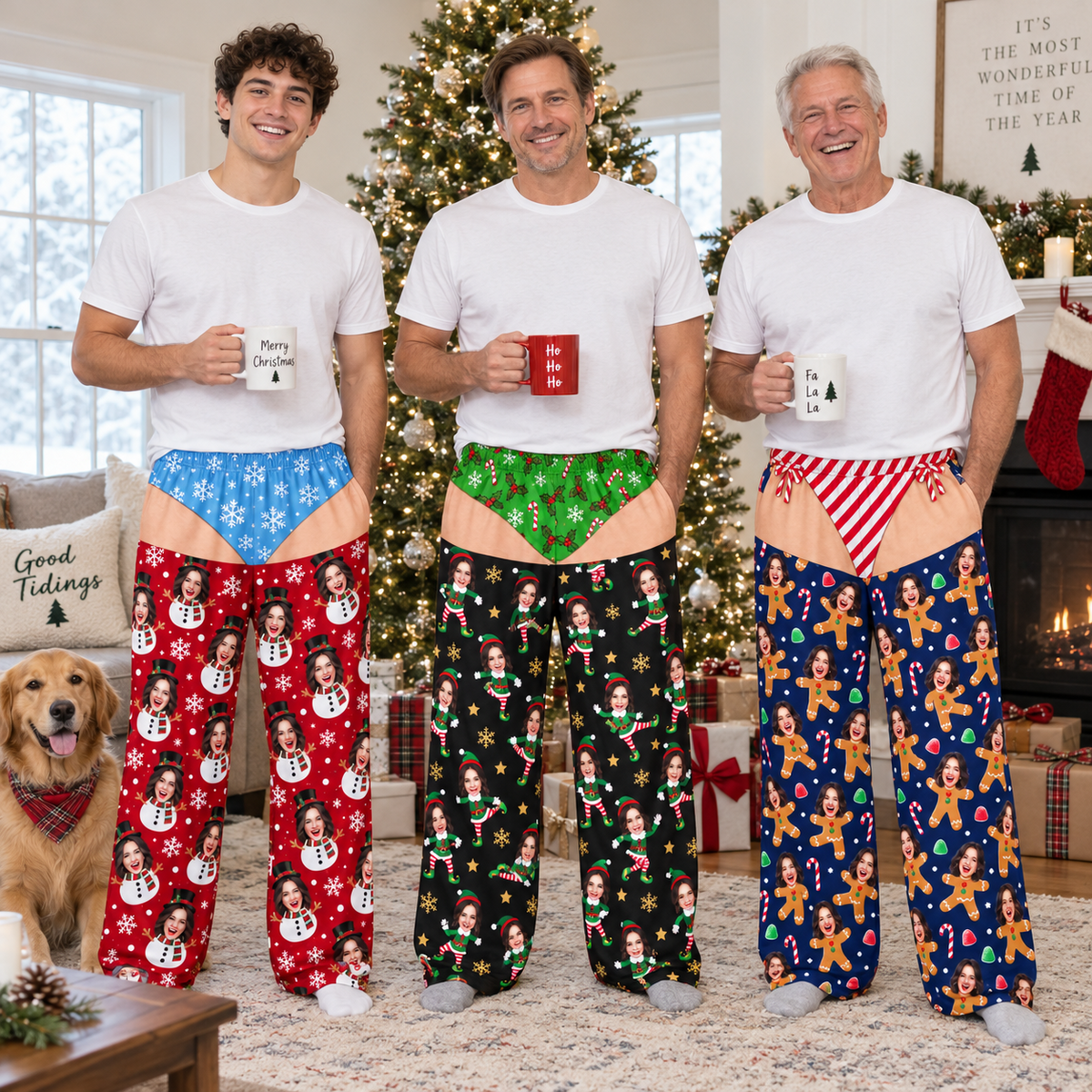 Mens Holiday Pajama Pants, Novelty Christmas Graphic Lounge Bottoms