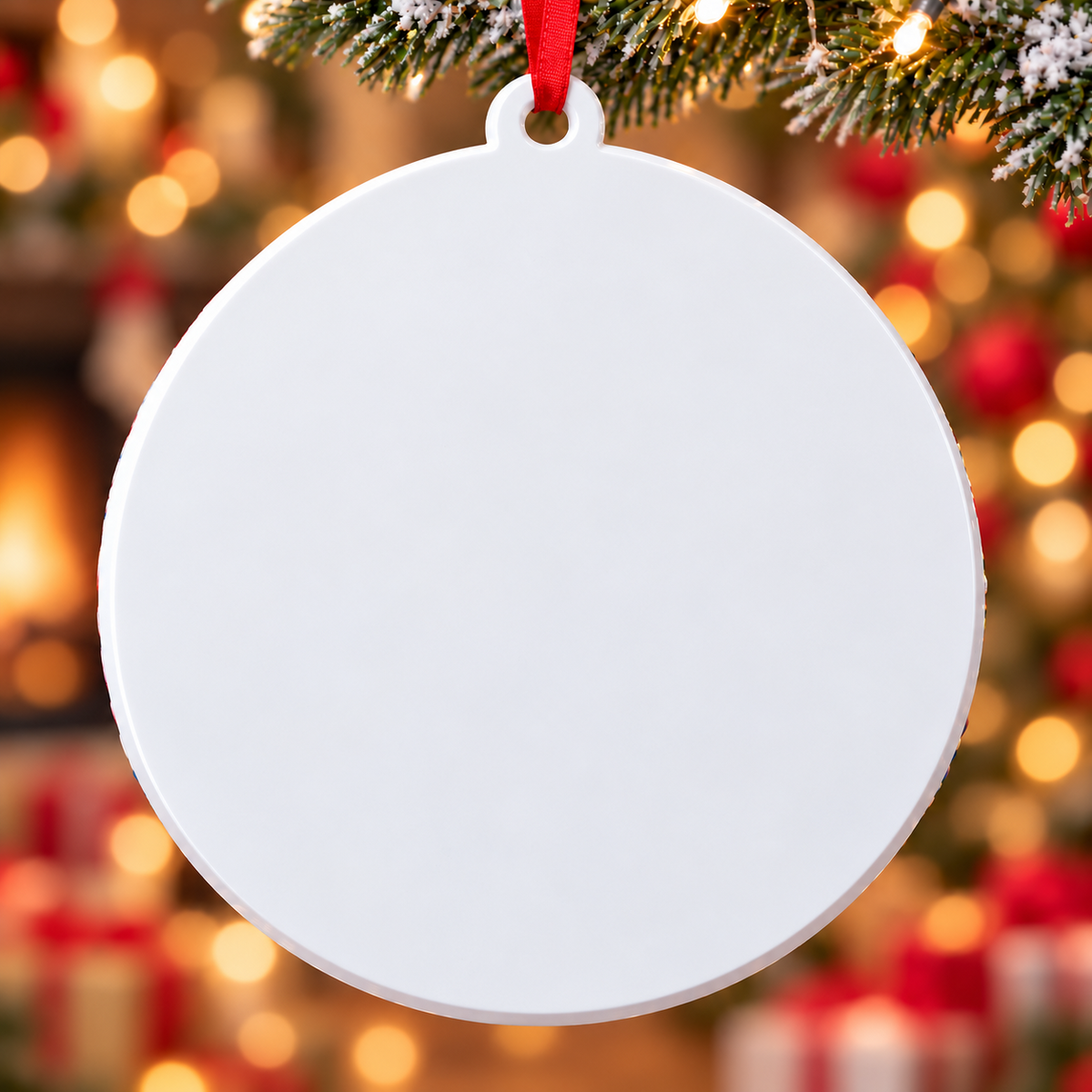 Muscular Weightlifting Santa Claus Round Acrylic Holiday Tree Hanging - 3D Relief Ornament