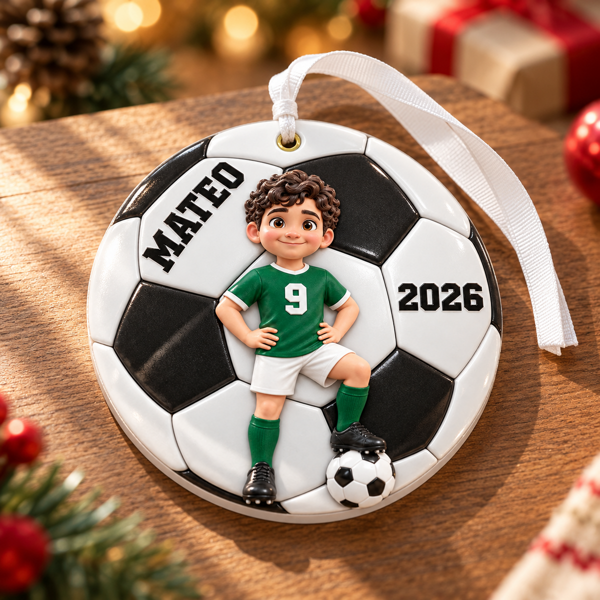 Soccer Ball 2026 Black and White Sports Keepsake Hanging Bauble - 3D Relief Ornament