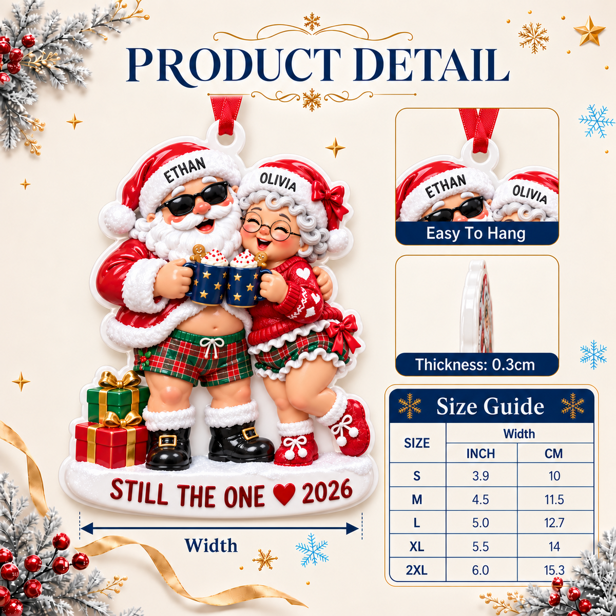 Still The One Couple Santa and Mrs Claus Plaid Pajamas Acrylic - 3D Relief Ornament
