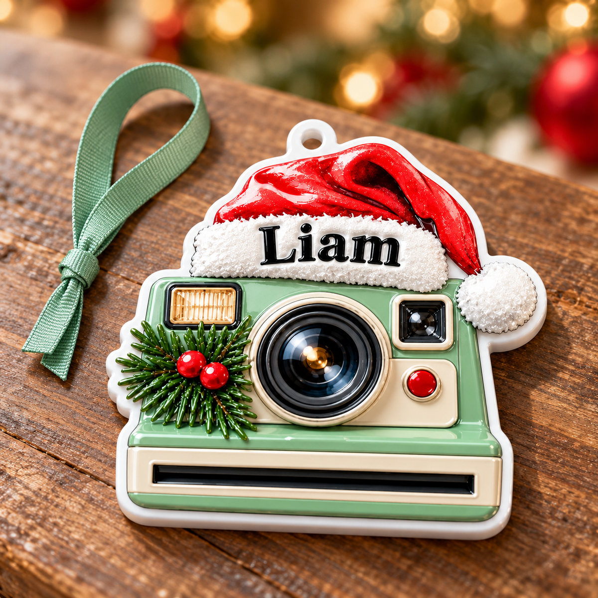 Retro Instant Camera with Santa Hat Holiday Keepsake - 3D Relief Ornament