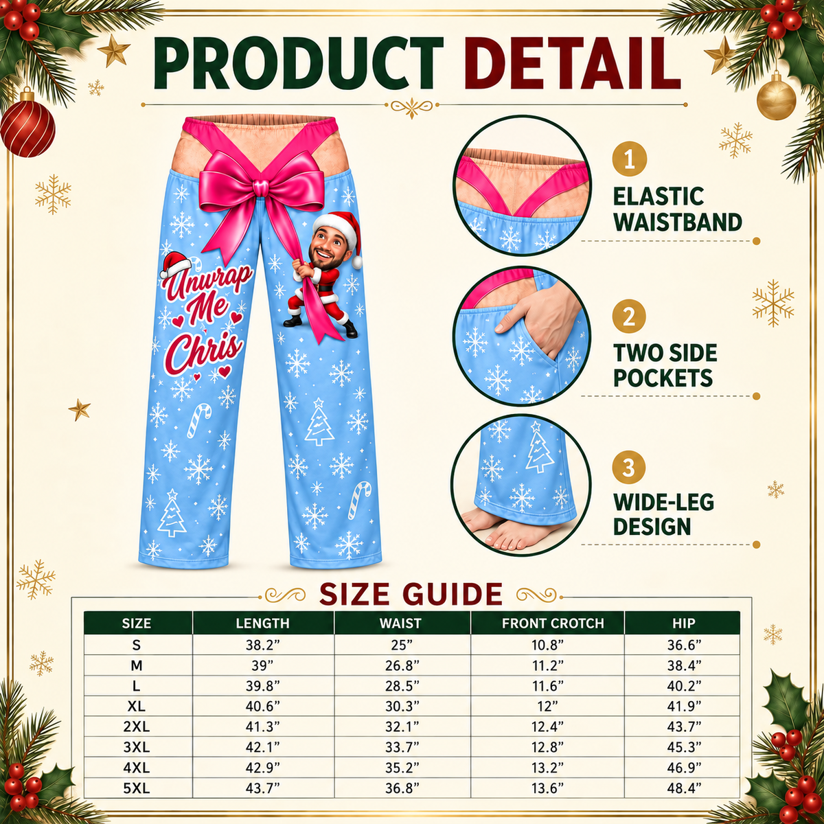 Christmas Pajama Pants Novelty Bow Graphic Holiday Loungewear