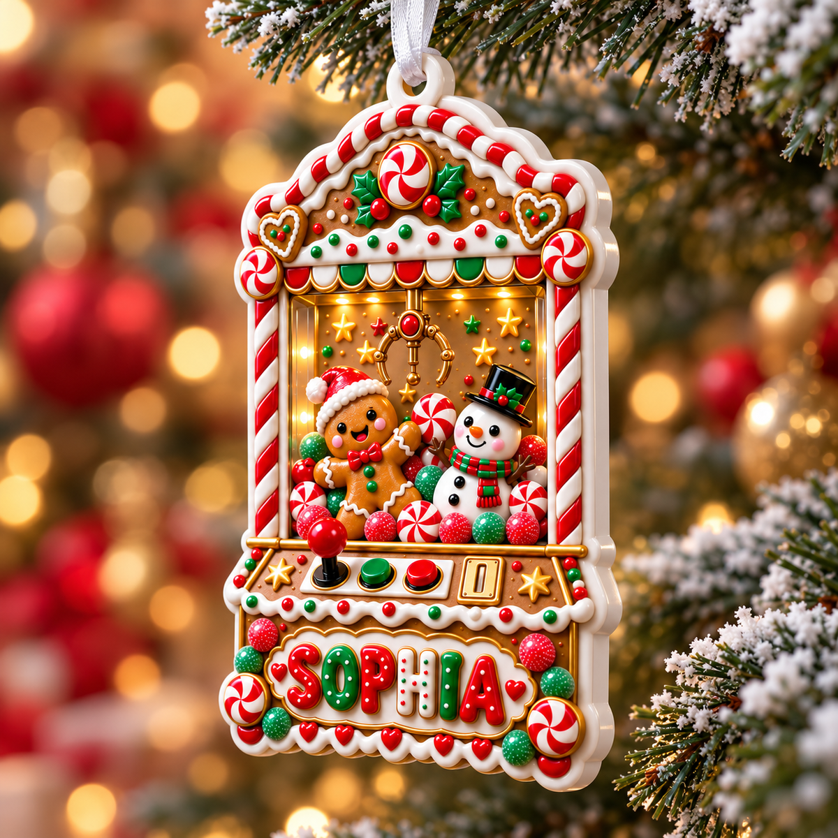 Christmas Gingerbread Claw Machine Acrylic Hanging Holiday Decoration - 3D Relief Ornament