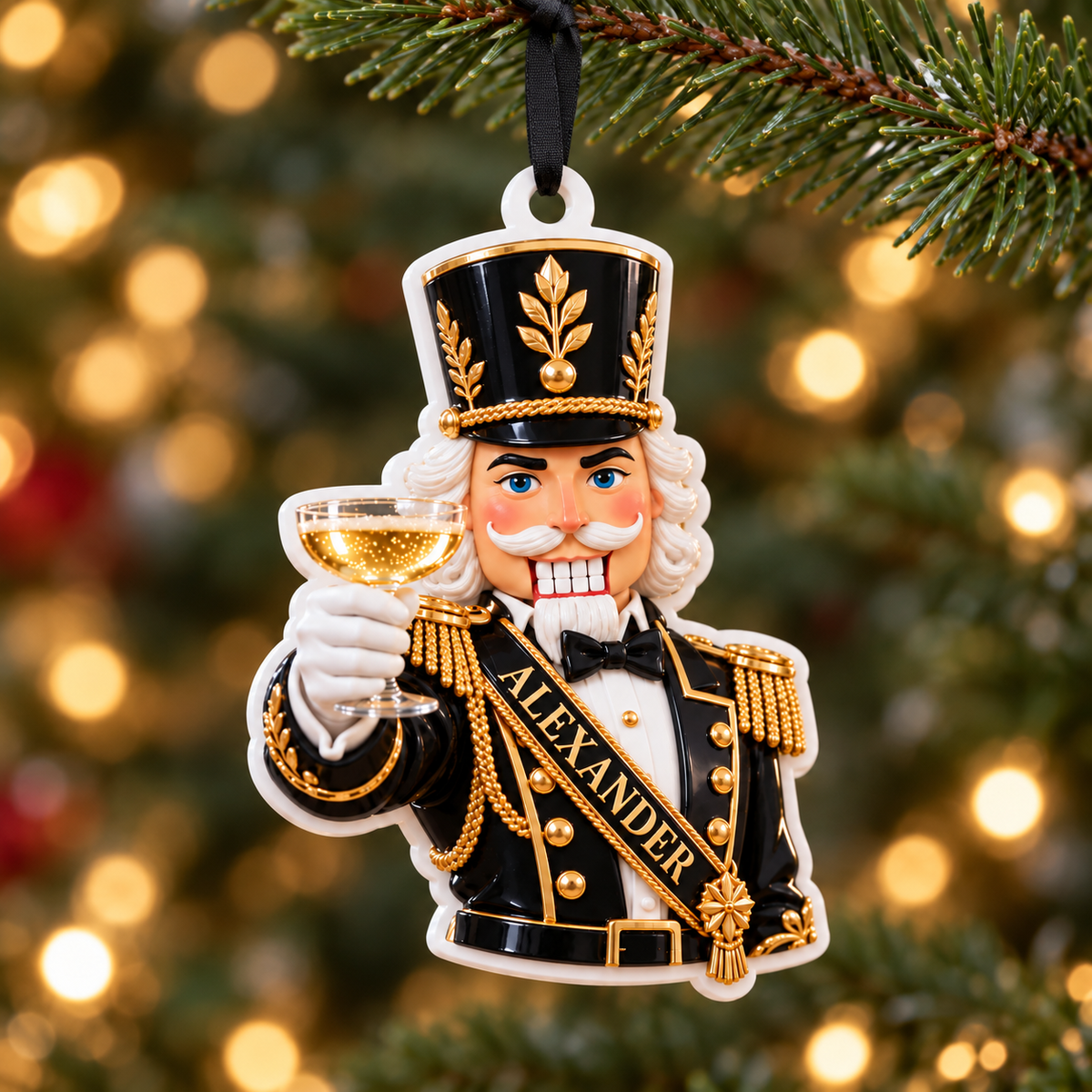 Black and Gold Soldier Nutcracker Toasting Champagne Holiday Tree Decor ...