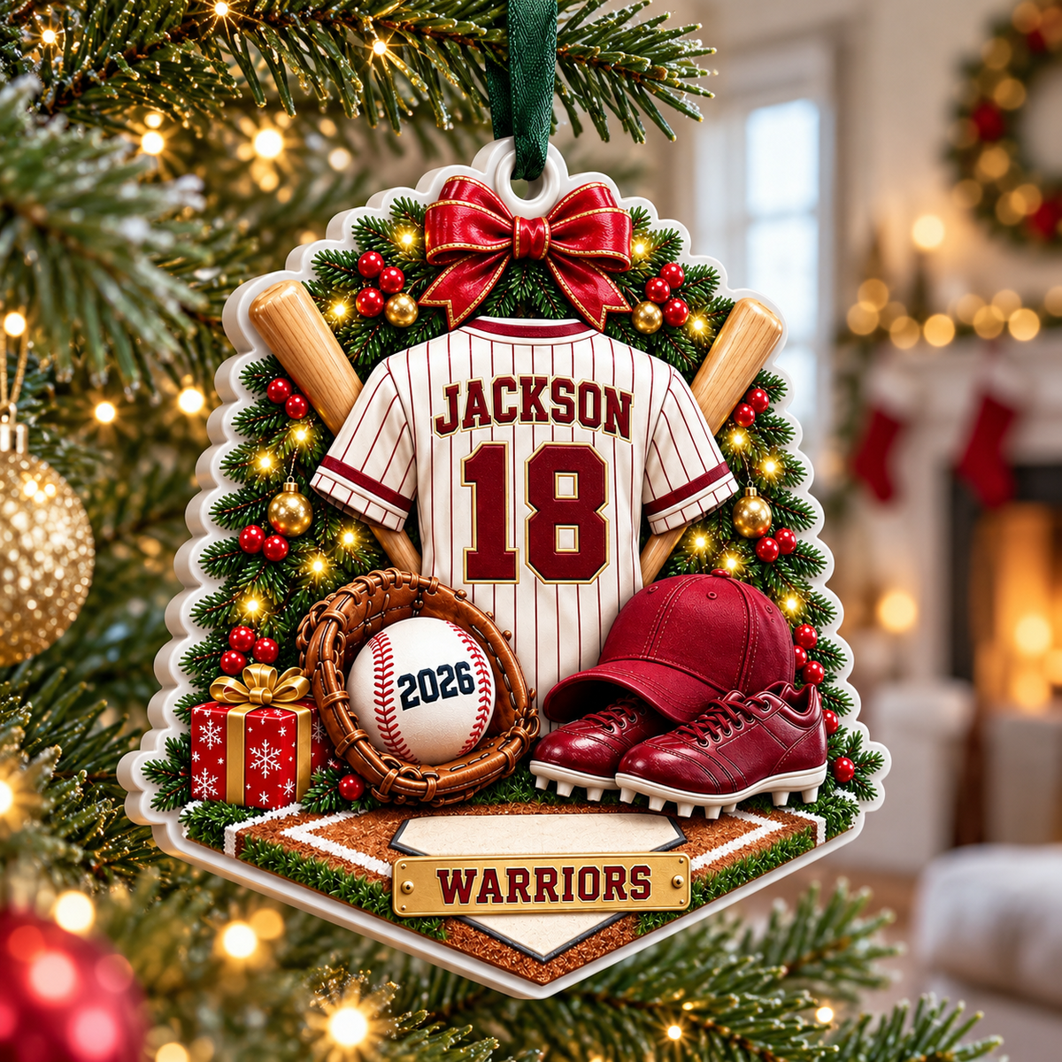 Baseball Player Jersey and Gear Festive Holiday Keepsake - 3D Relief Ornament
