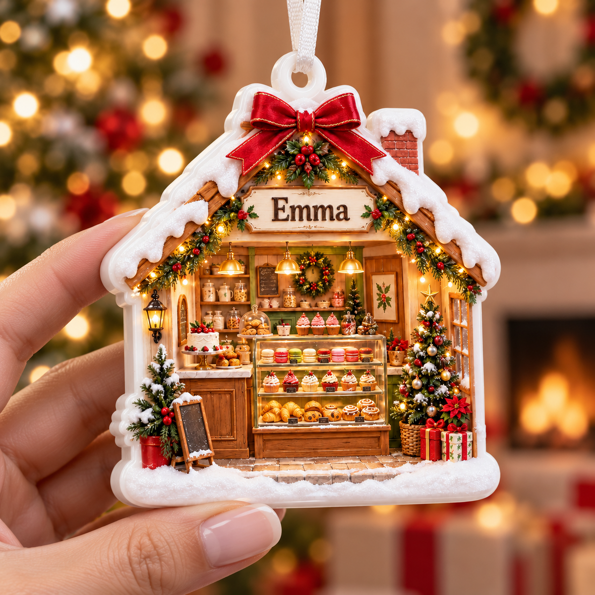 Bakery Shop House Christmas Tree Hanging Decor - 3D Relief Ornament