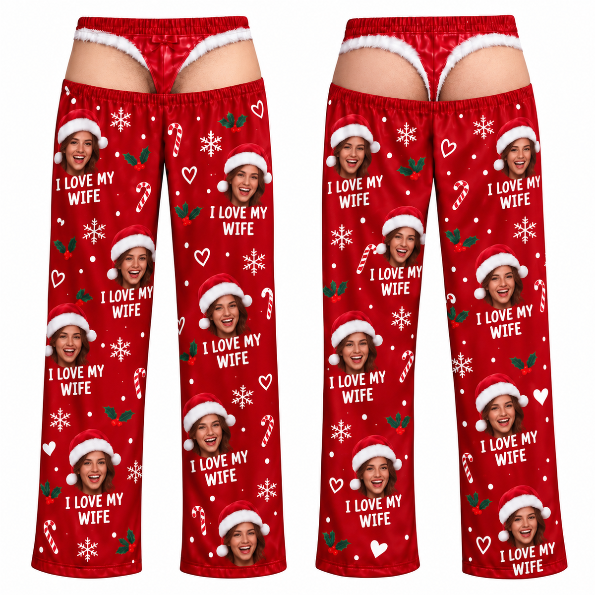 Christmas Pajama Pants Red Novelty Holiday Sleep Bottoms Wide Leg