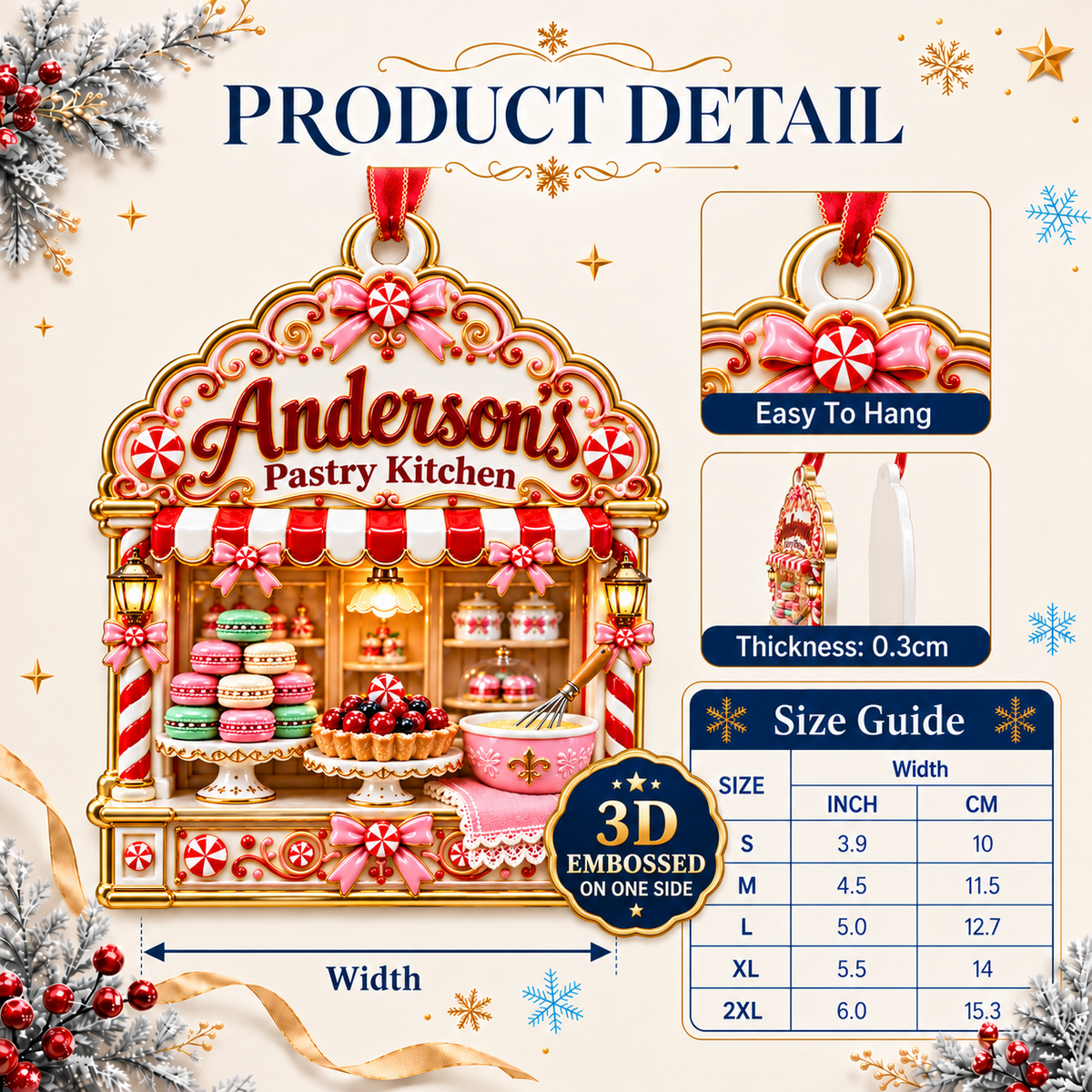 Bakery Pastry Kitchen Christmas Shopfront Hanging Decor - 3D Relief Ornament