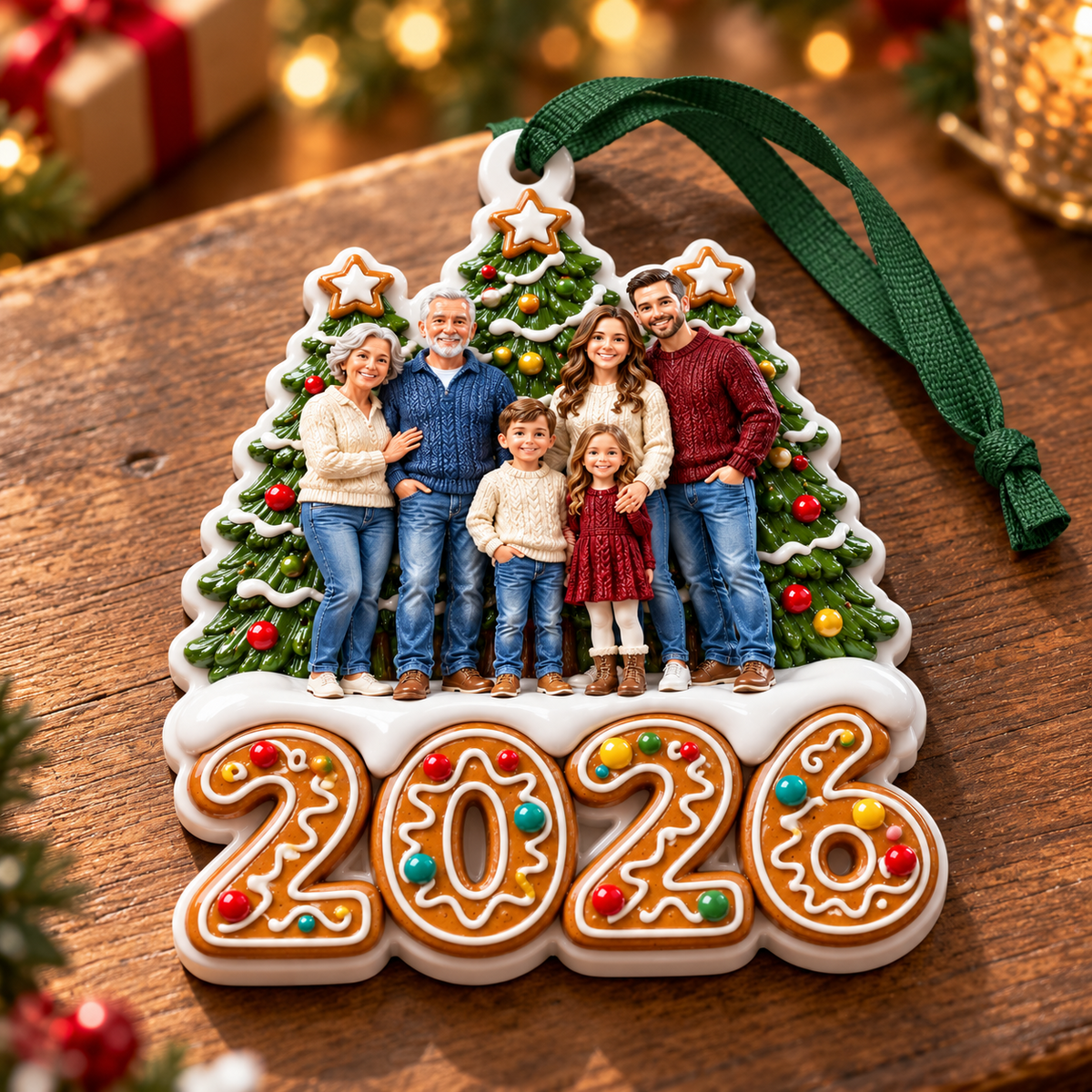 Family Christmas Tree Gingerbread 2026 Year Hanging Keepsake - 3D Relief Ornament