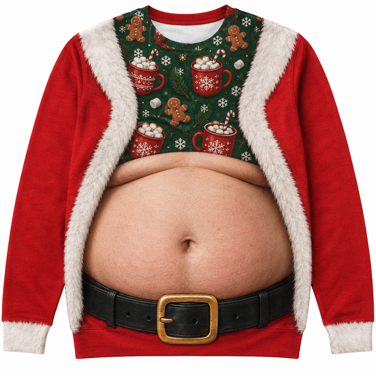 Christmas Sweatshirt Funny Fake Belly Exposed Stomach Graphic Top
