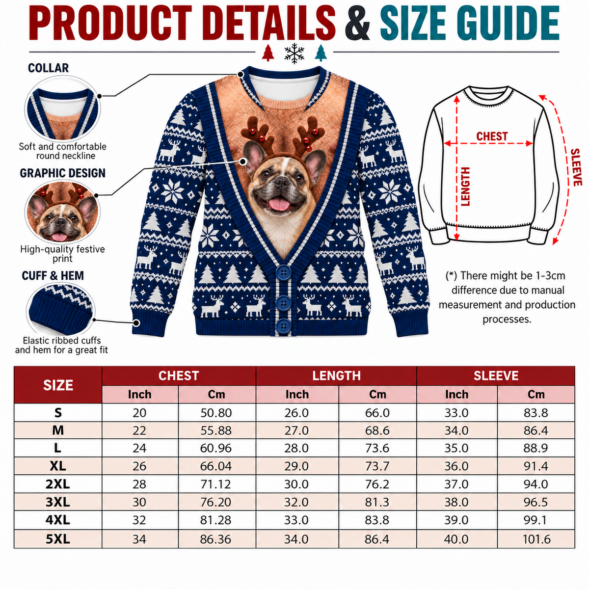 Dog Christmas Sweatshirt Funny Faux Cardigan Holiday Graphic Pullover