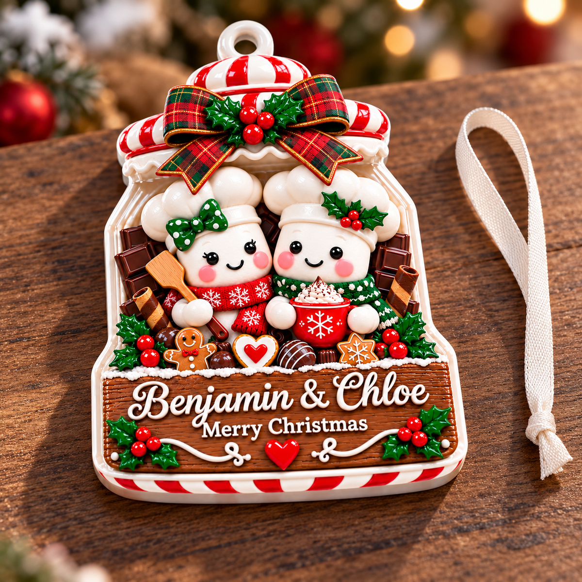 Marshmallow Couple Cookie Jar Christmas Tree Keepsake - 3D Relief Ornament