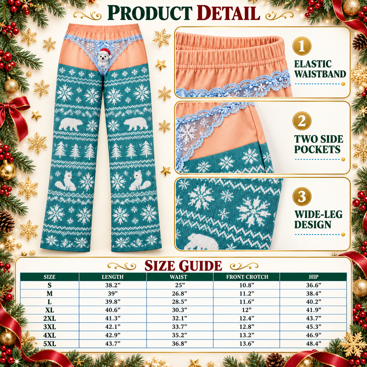 Novelty Christmas Pajama Pants with Faux Low Rise Print