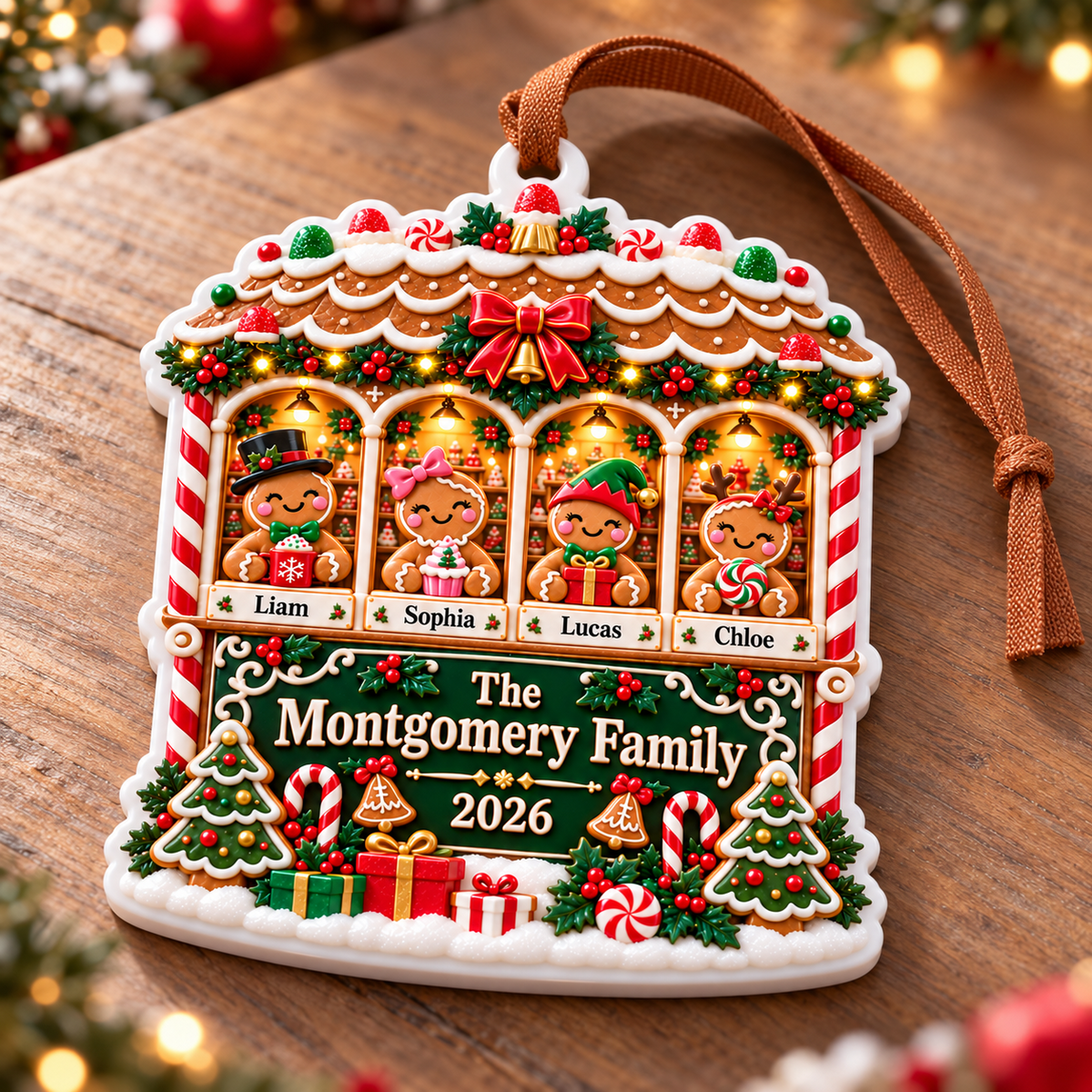 Gingerbread Family House Acrylic Holiday Keepsake - 3D Relief Ornament