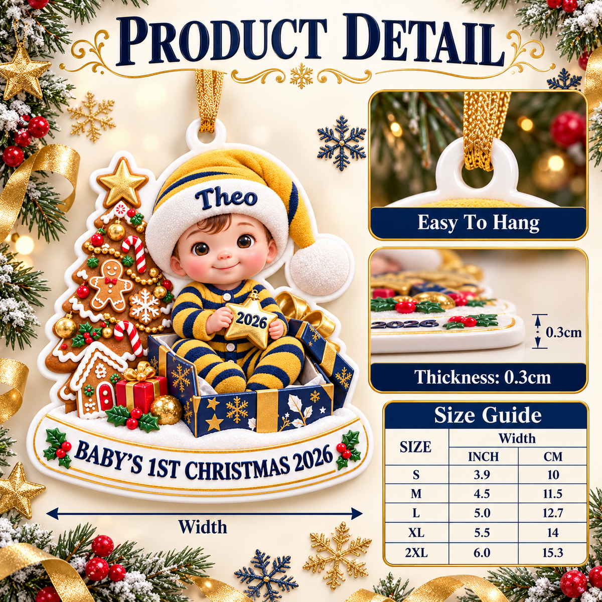 Baby's First Christmas Keepsake with Tree and Gingerbread Scene - 3D Relief Ornament