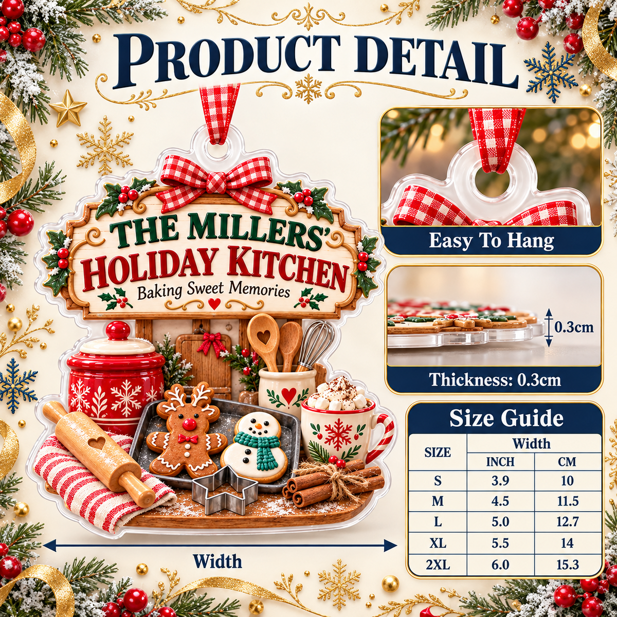 Holiday Kitchen Gingerbread Baking Scene Acrylic Hanging Tree Bauble - 3D Relief Ornament