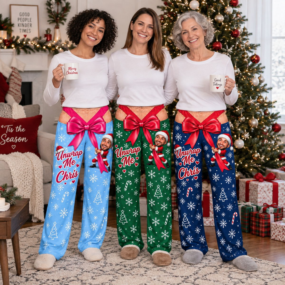 Christmas Pajama Pants Novelty Bow Graphic Holiday Loungewear