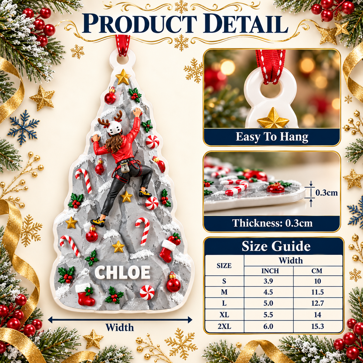 Rock Climbing Pine Tree Holiday Bauble Hanging Acrylic Keepsake - 3D Relief Ornament
