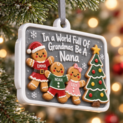 Nana Gingerbread Family Christmas Plaque, Rectangular Hanging Holiday Tree Decor - 3D Relief Ornament