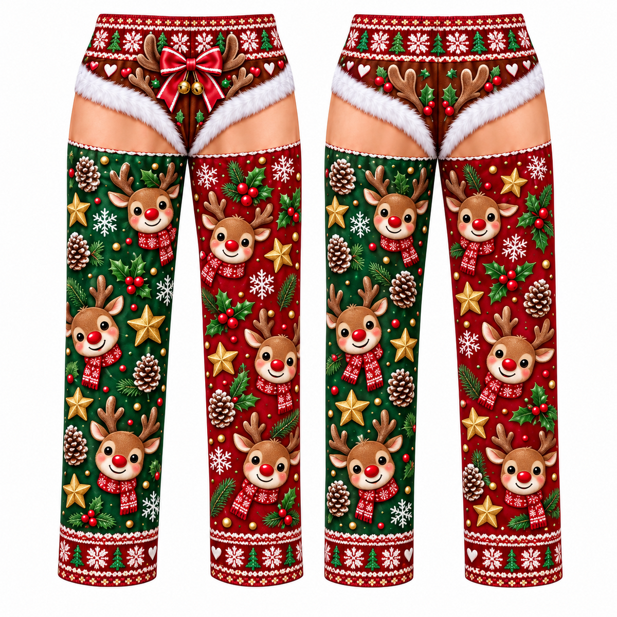 Funny Christmas Pajama Pants Novelty Trompe L'Oeil Print Trousers