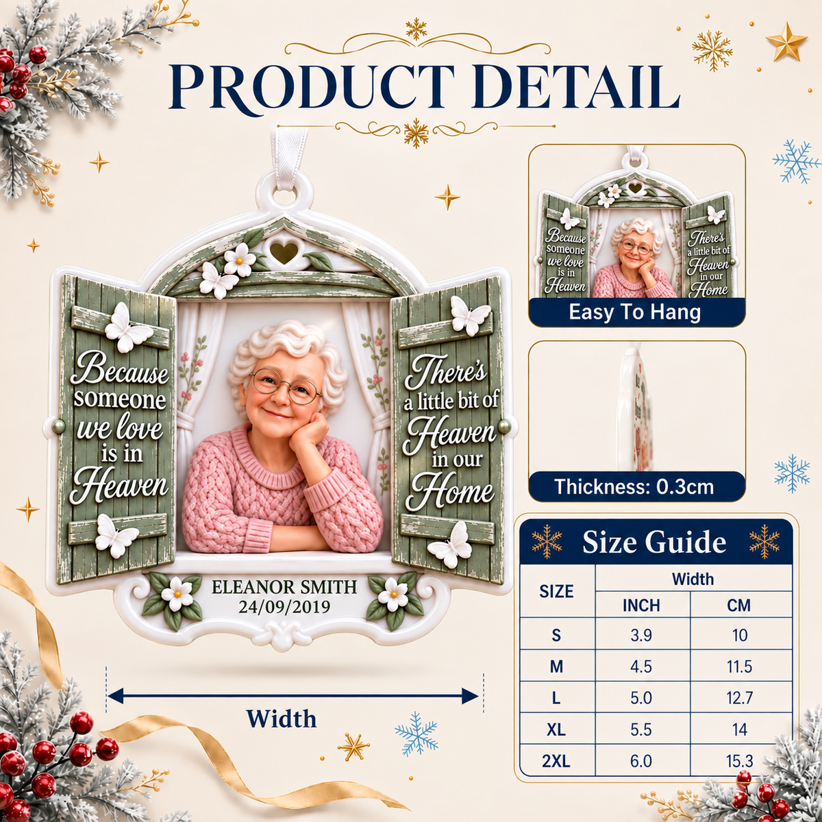 Memorial Window Shutter Keepsake with Floral and Butterfly Details - 3D Relief Ornament