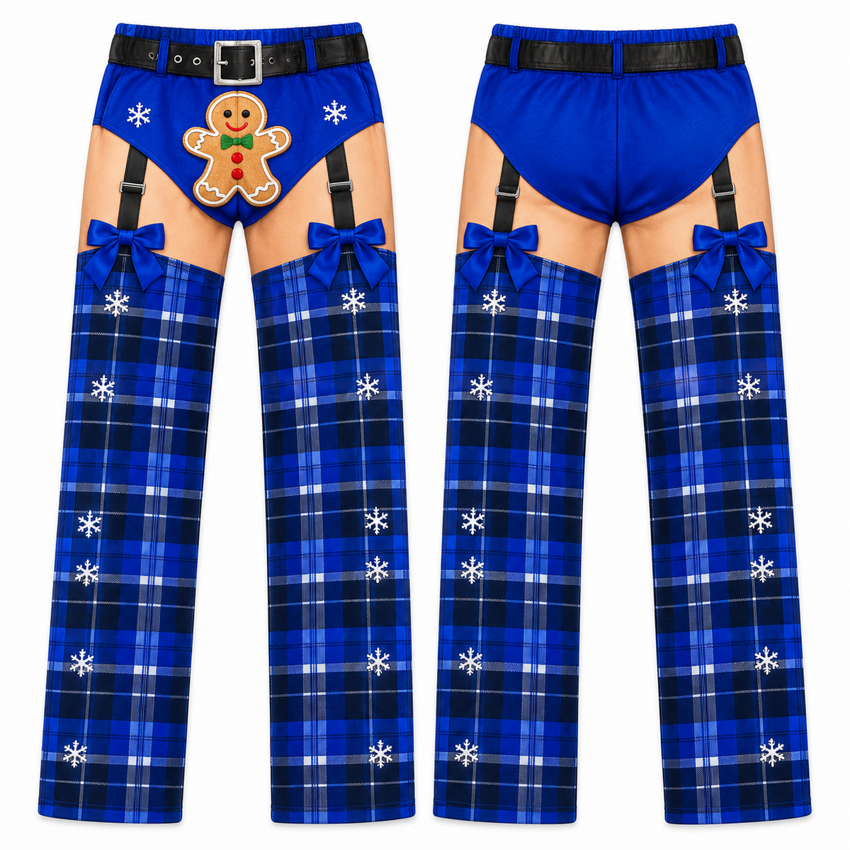 Funny Christmas Pajama Pants Plaid Gingerbread Garter Belt Trousers