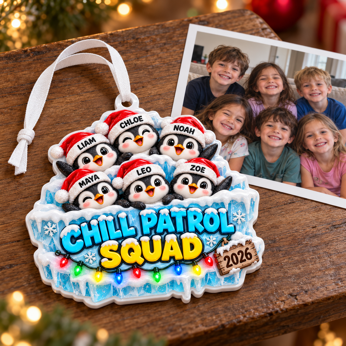 Winter Penguin Family Chill Patrol Squad Hanging Acrylic Holiday Decor - 3D Relief Ornament