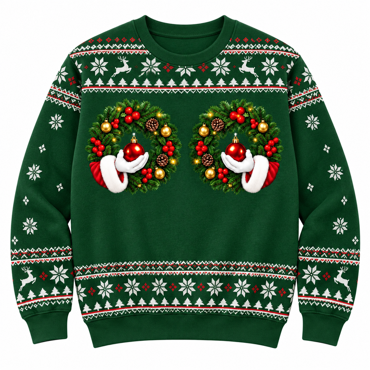 Christmas Sweatshirt with Funny Wreath Ornaments Holiday Crewneck