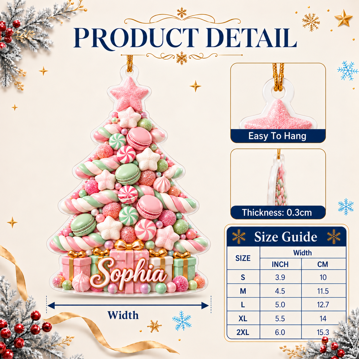 White Acrylic Christmas Tree Silhouette Holiday Hanging Decoration - 3D Relief Ornament