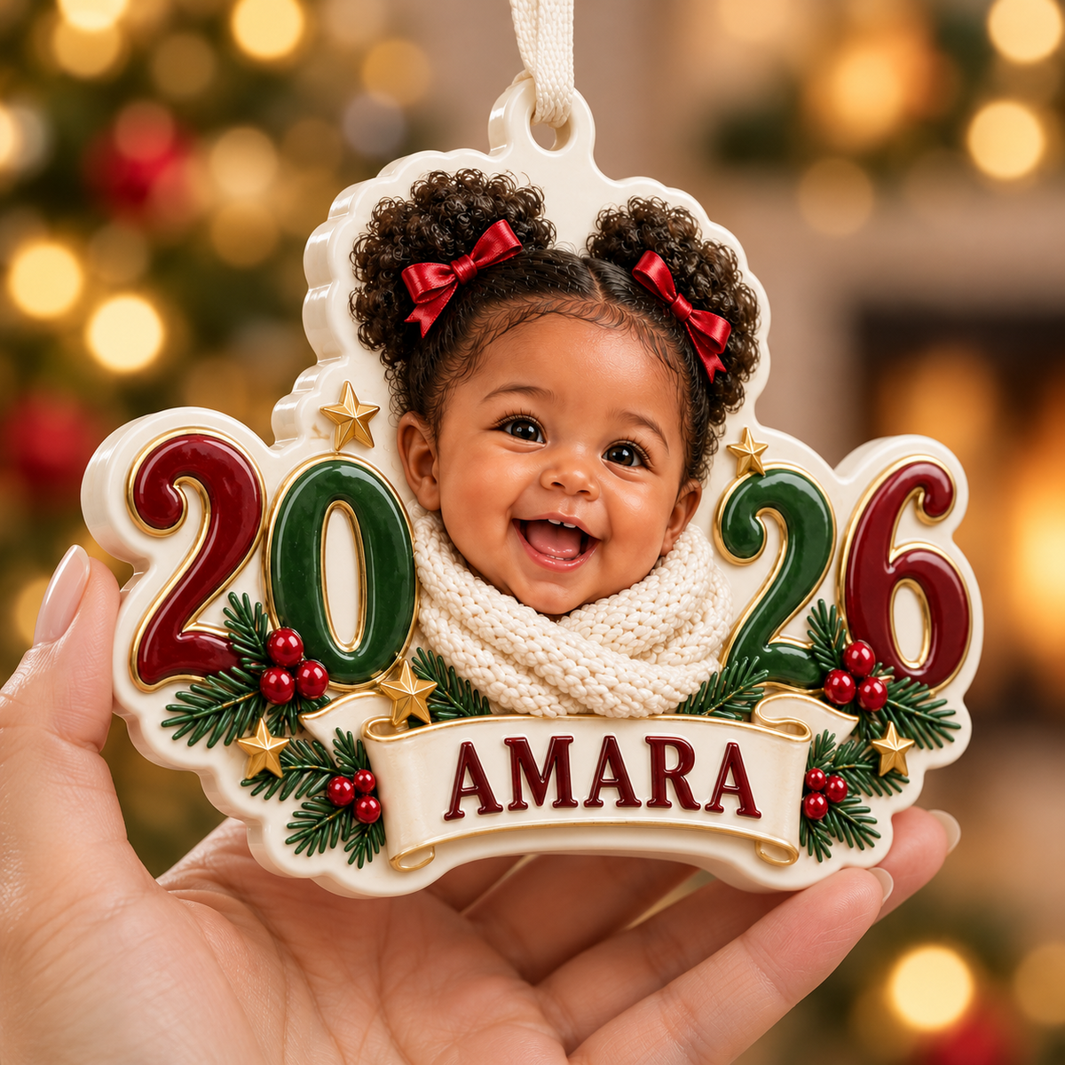 Baby Photo Keepsake 2026 Year Commemorative Ceramic Style Hanging Decor - 3D Relief Ornament