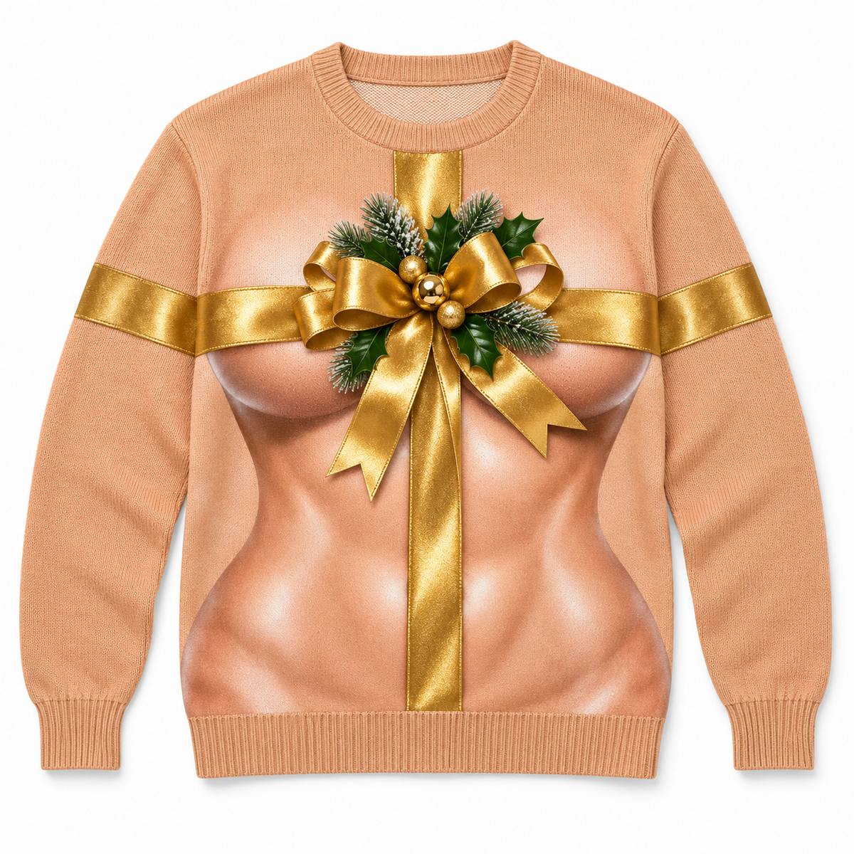 Funny Christmas Sweatshirt, Ribbon Bow Graphic Crewneck Pullover