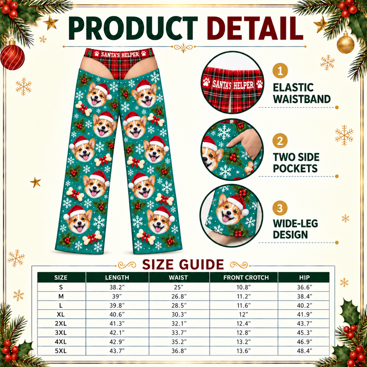 Mens Cutout Christmas Dog Print Pajama Pants with Plaid Briefs