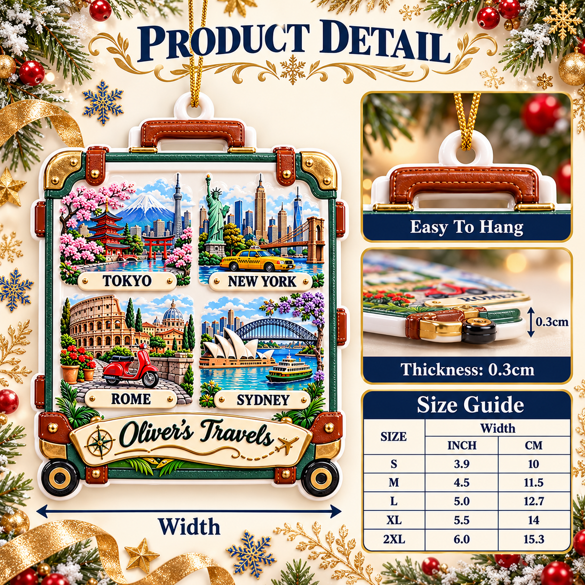 Travel Suitcase Luggage City Landmarks Hanging Holiday Keepsake - 3D Relief Ornament