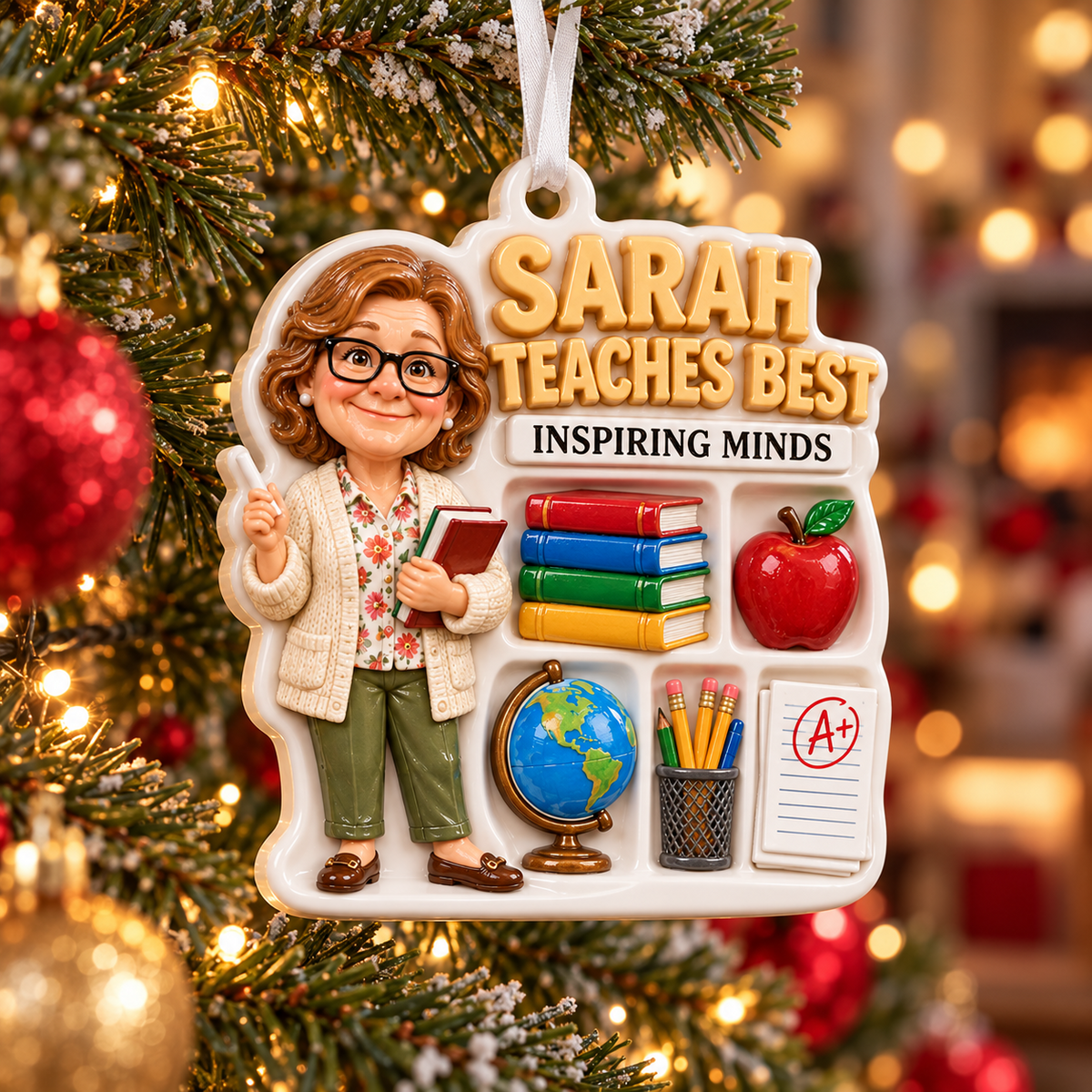 Inspiring Minds Classroom Shelf and Female Teacher Figurine - 3D Relief Ornament
