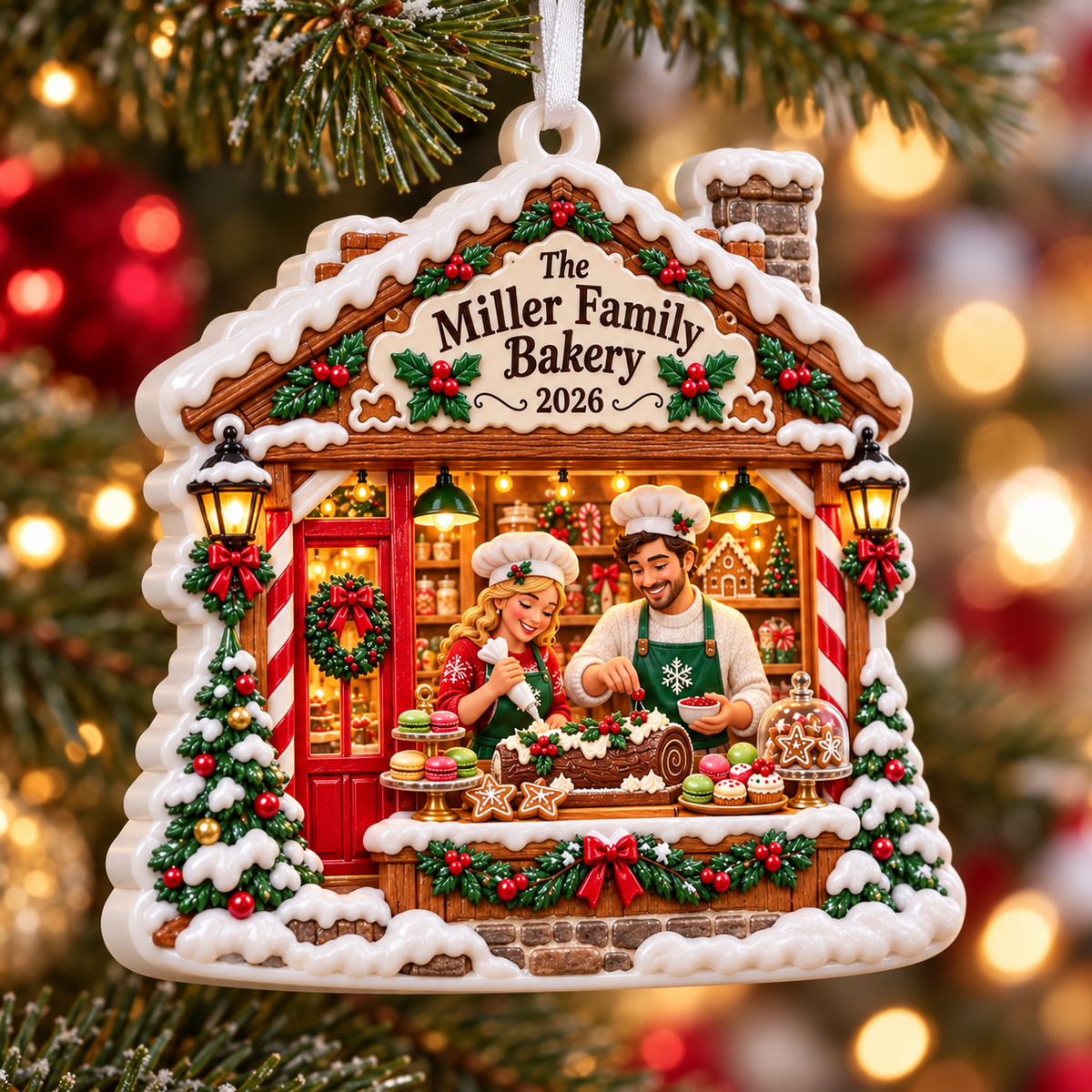 Christmas Gingerbread Bakery Shop House Hanging Holiday Keepsake - 3D Relief Ornament