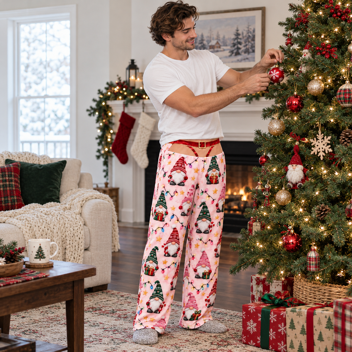 Womens Christmas Cutout Pajama Pants Holiday Print Lounge Bottoms