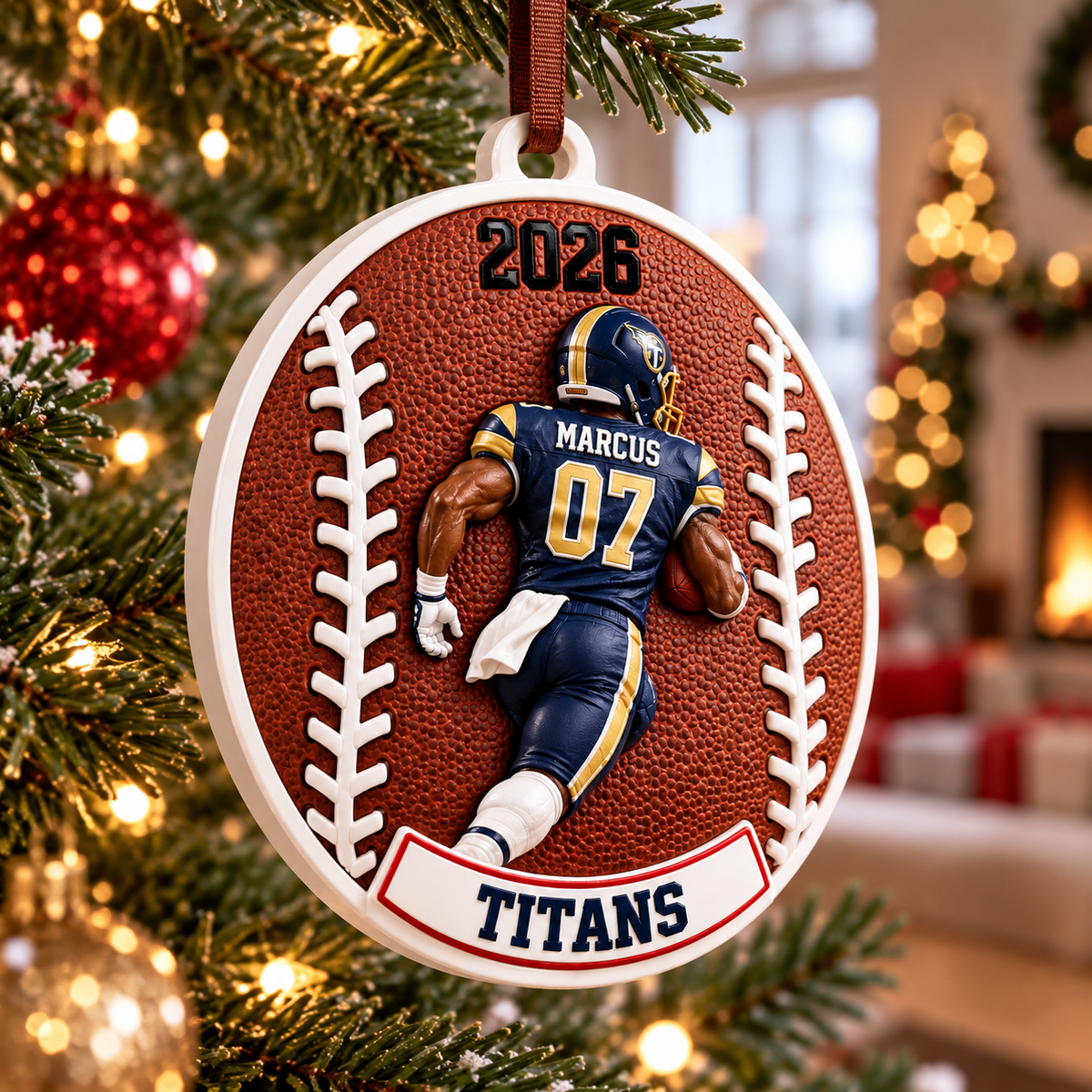 Football Running Back Round Medallion Holiday Tree Keepsake - 3D Relief Ornament