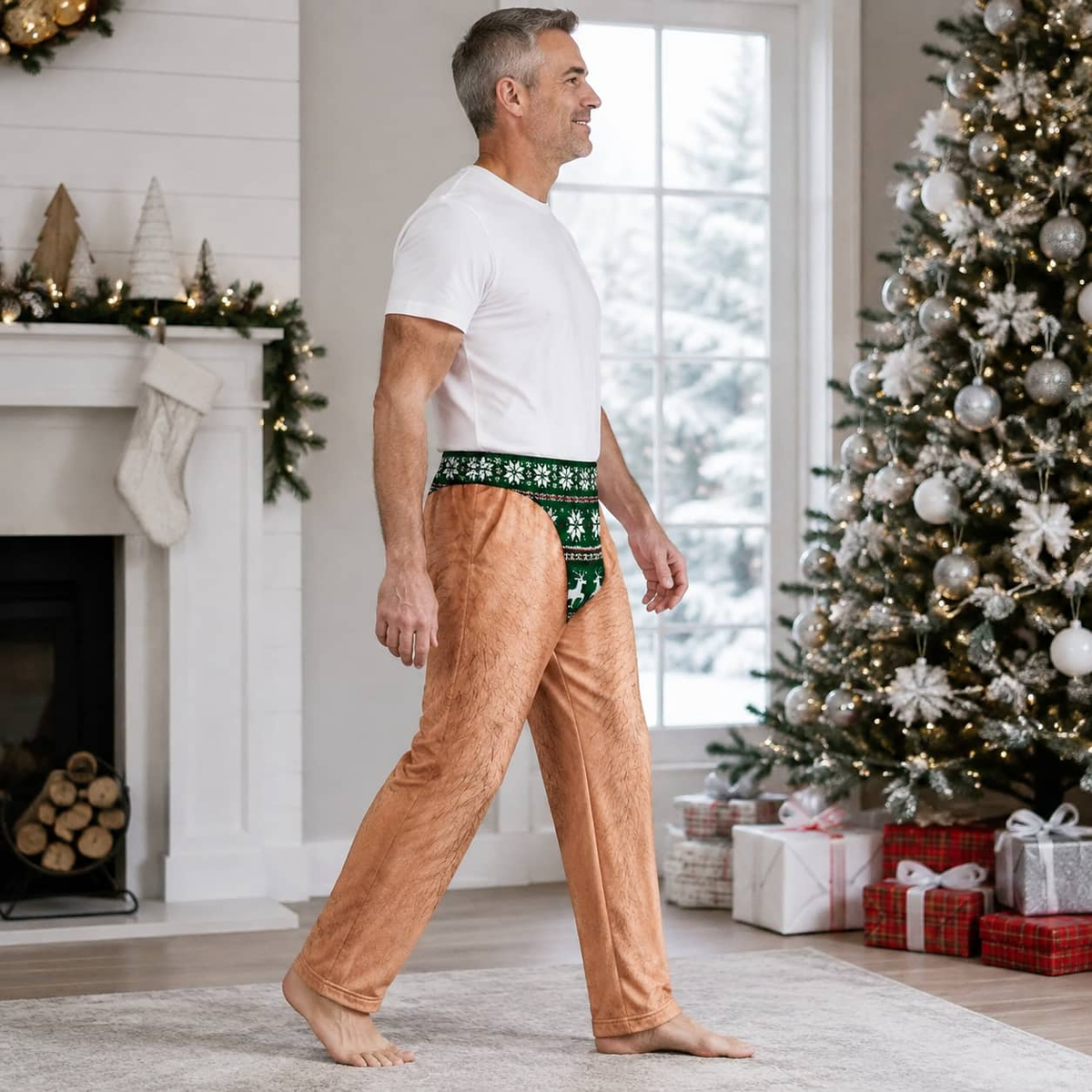 Novelty Pajama Pants Hairy Leg Christmas Thong Print Loungewear