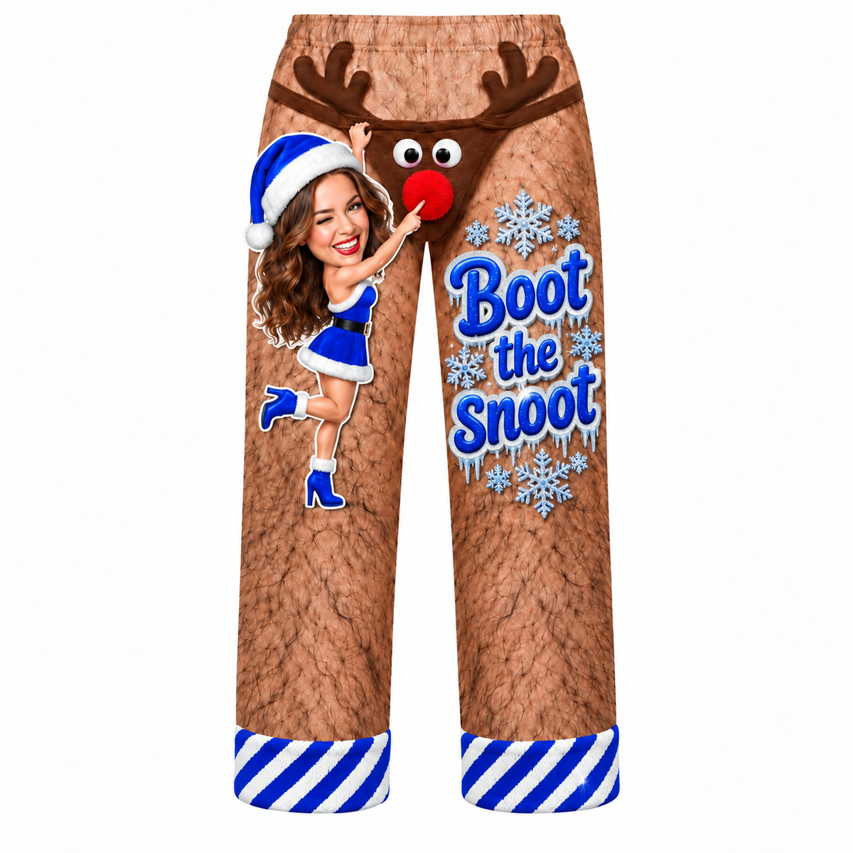Pajama Pants Christmas Reindeer Hairy Leg Graphic Holiday Loungewear