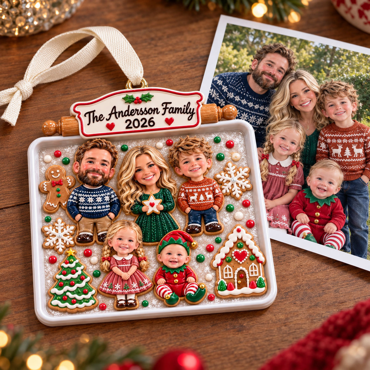 Baking Sheet Gingerbread Family of Five Holiday Keepsake - 3D Relief Ornament