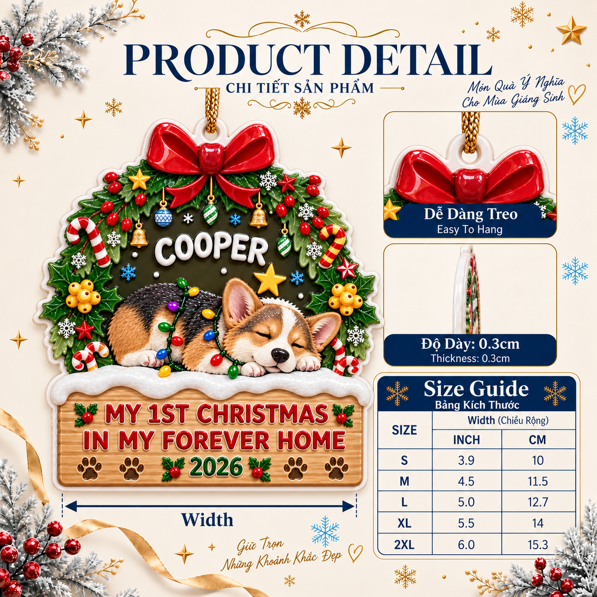 Sleeping Corgi Dog First Christmas In My Forever Home Holiday Plaque - 3D Relief Ornament