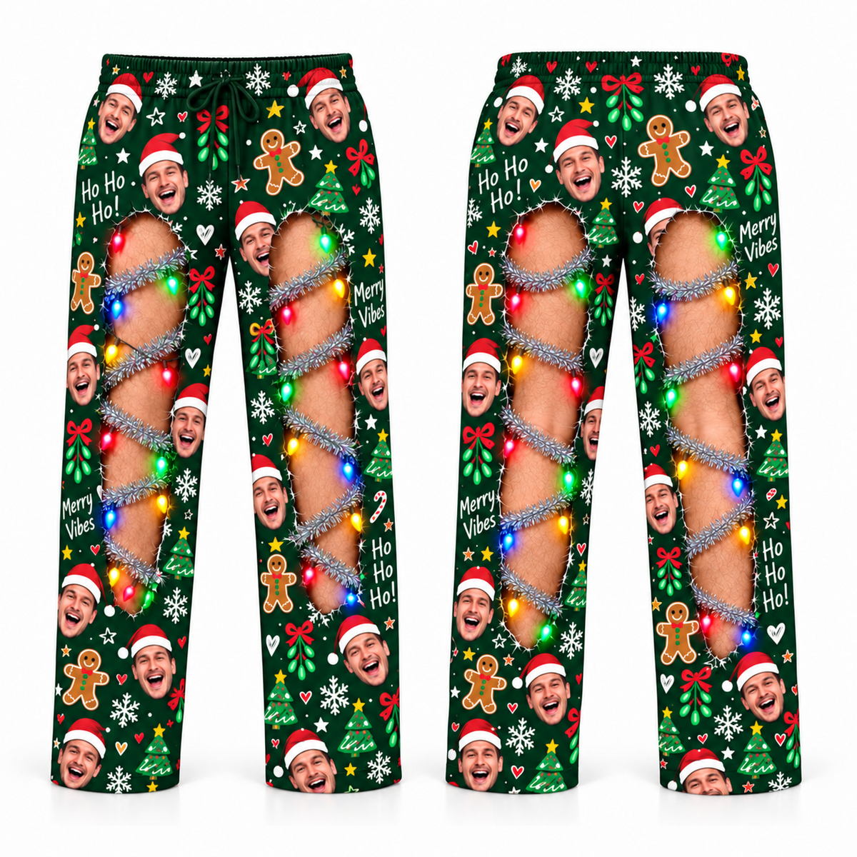 Christmas Pajama Pants Ripped Leg Holiday Lights Lounge Bottoms