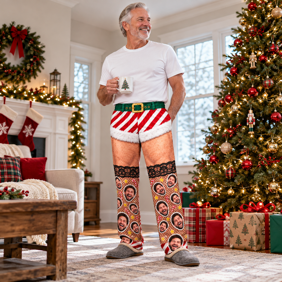 Christmas Pajama Pants Hairy Leg Graphic Holiday Lounge Trousers