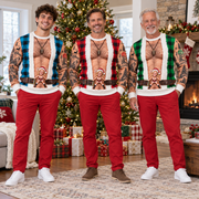 Funny Christmas Sweatshirt Hairy Chest Plaid Vest Tattoo Graphic