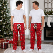 Mens Christmas Pajama Pants Red Plaid 3D Reindeer Nose Holiday Bottoms