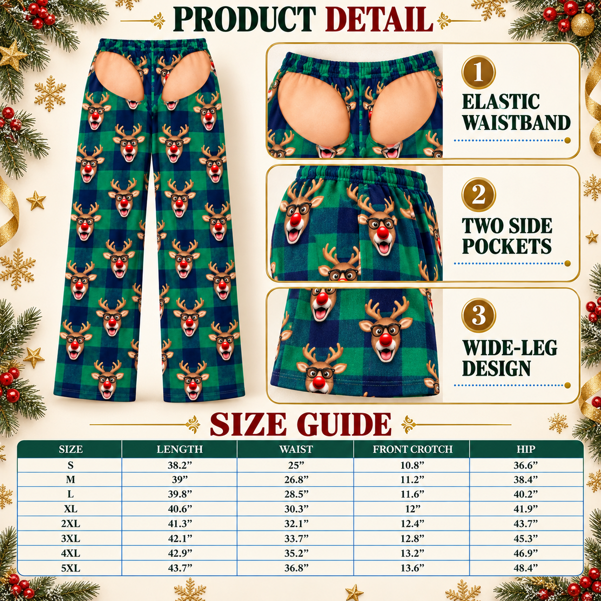 Novelty Christmas Cutout Pajama Pants Holiday Loungewear